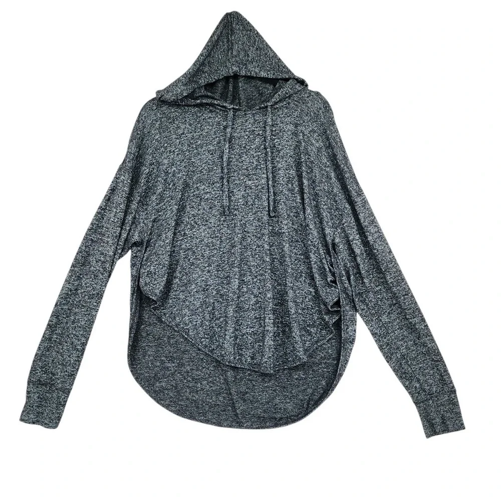 Athleta Lombard Hoodie L Women Gray‎ Heathered Open Back High Low Activewear